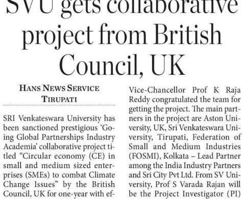 PlanetWise signs MOU with SV University, Tirupati
